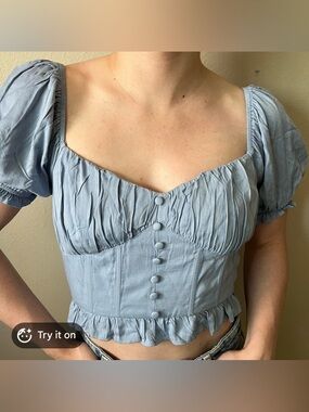 Urban Outfitters Light Blue Puff Sleeve Crop Top. NWOT